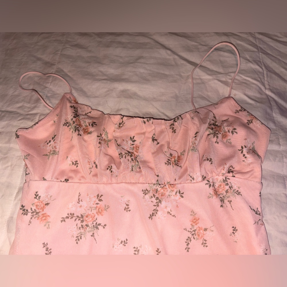 Vintage 90s babydoll  Pink Floral Slip Mini Dress Medium - Picture 2 of 8